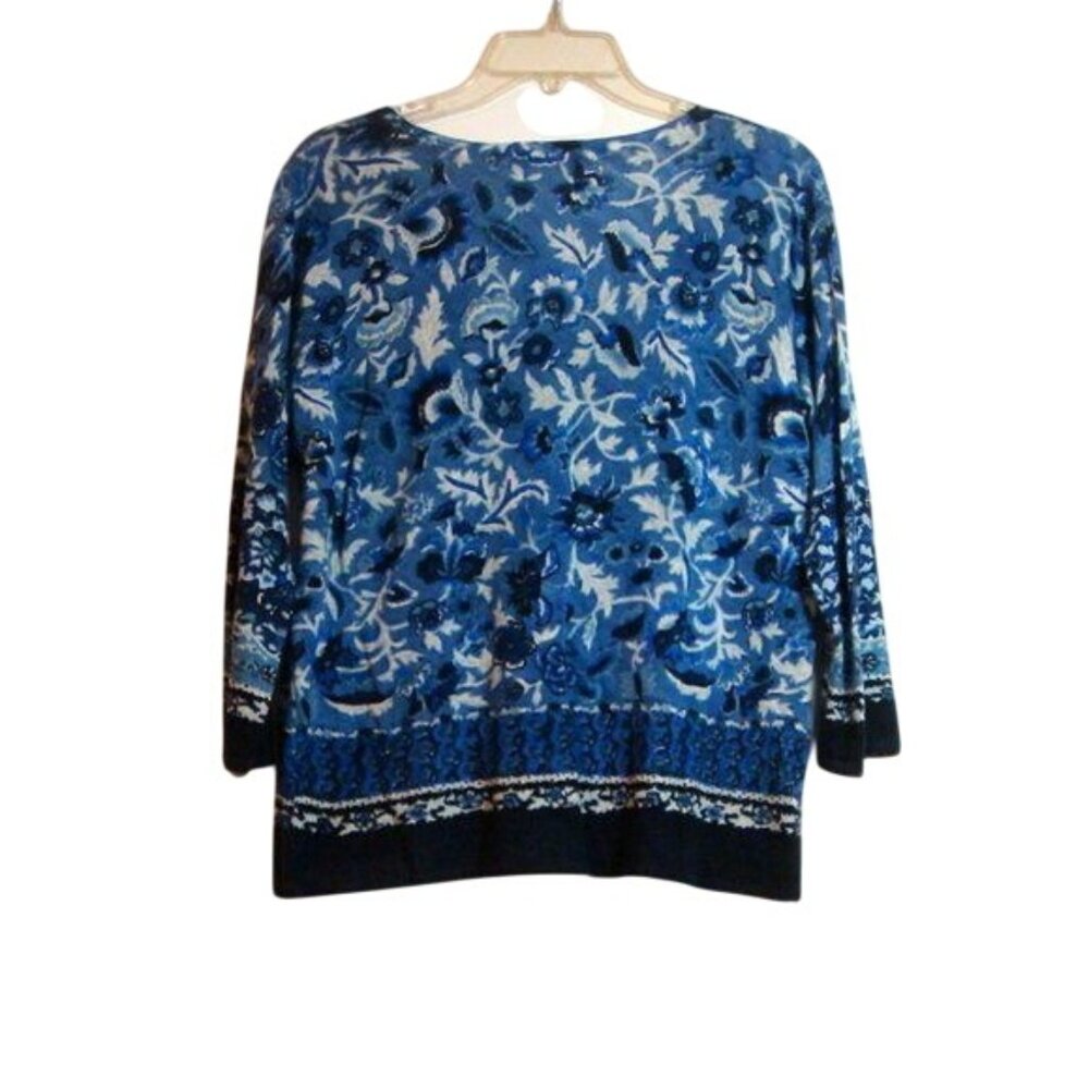 Gerard Darel Paris Blue Floral Knit Pullover Sweater - Picture 2 of 6